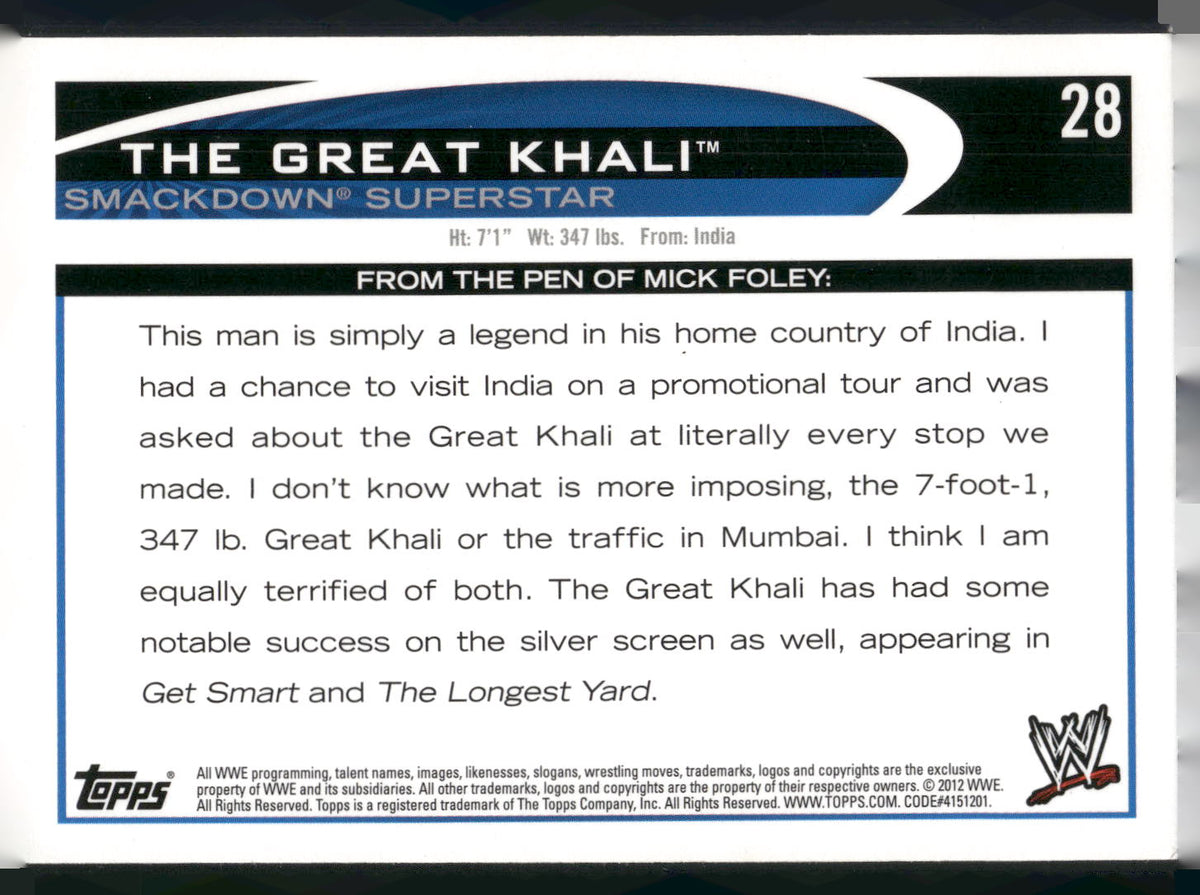 2012 Topps WWE #28 The Great Khali