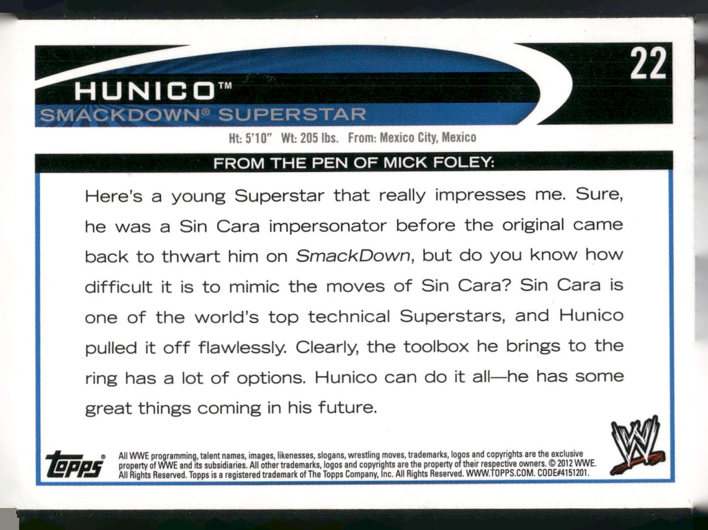 2012 Topps WWE #22 Hunico