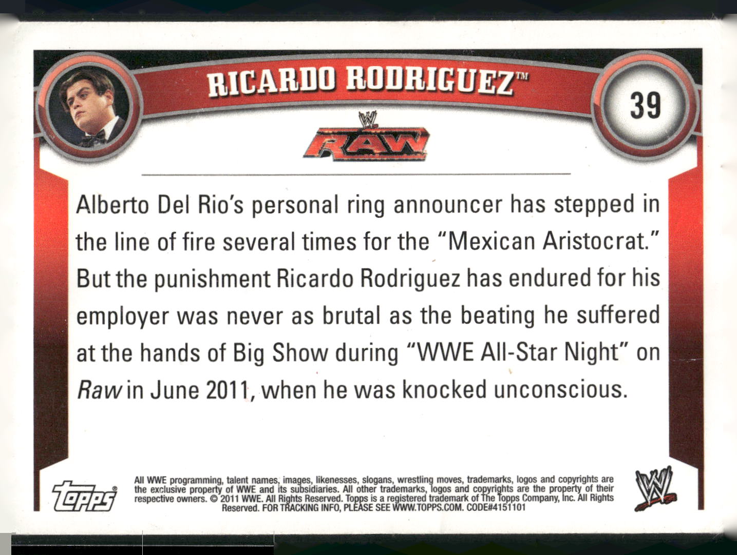 2011 Topps WWE #39 Ricardo Rodriguez