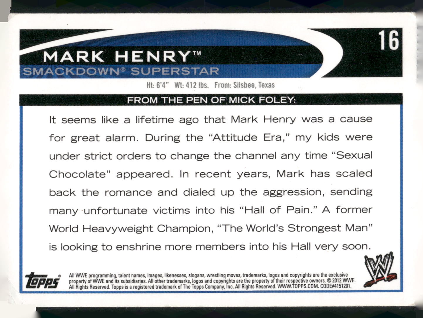2012 Topps WWE #16 Mark Henry