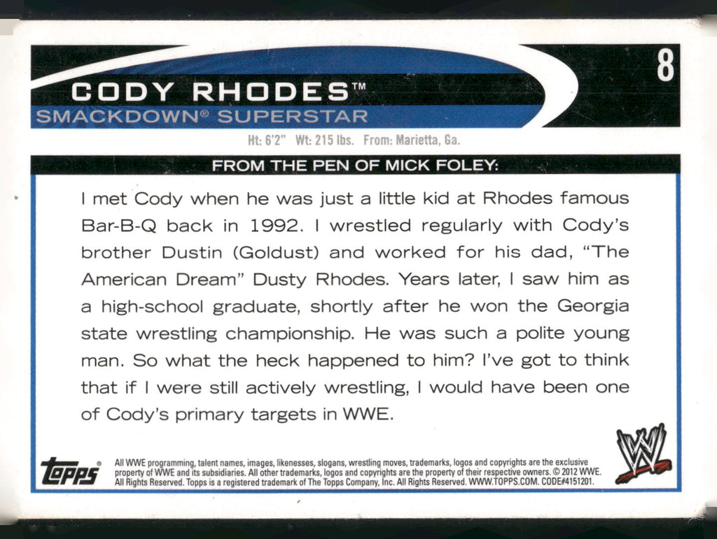 2012 Topps WWE #8 Cody Rhodes
