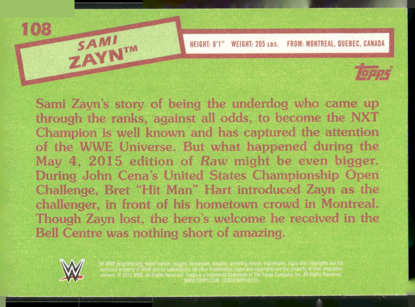2015 Topps WWE Heritage #108 Sami Zayn