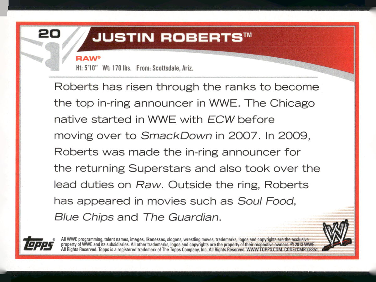 2013 Topps WWE #20 Justin Roberts