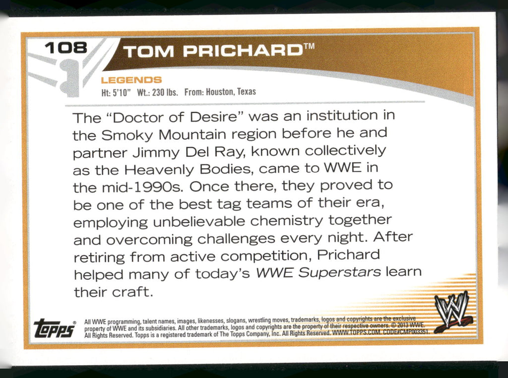 2013 Topps WWE #108 Tom Prichard