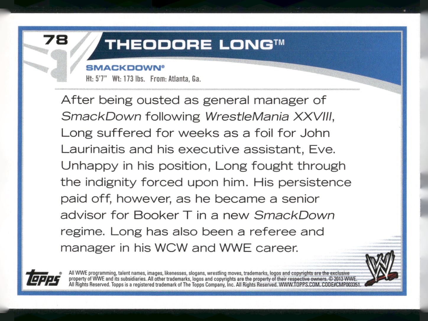 2013 Topps WWE #78 Theodore Long