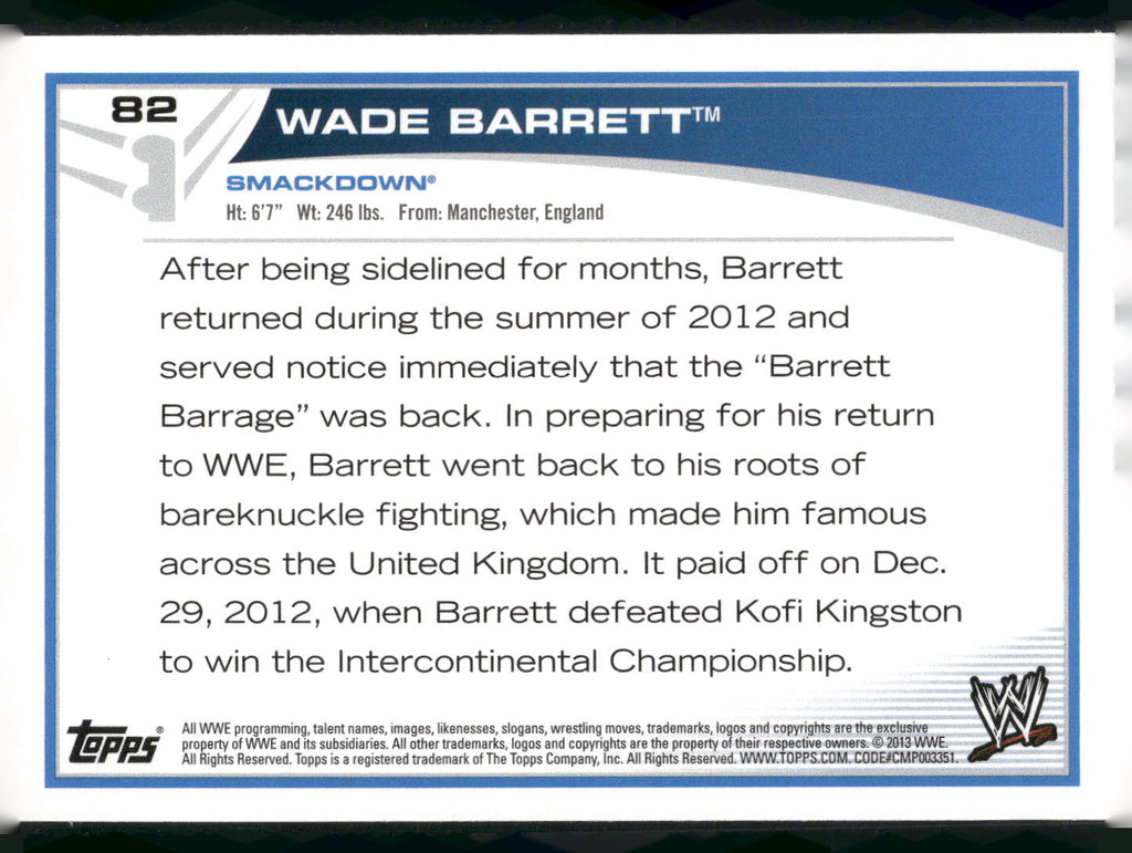 2013 Topps WWE #82 Wade Barrett
