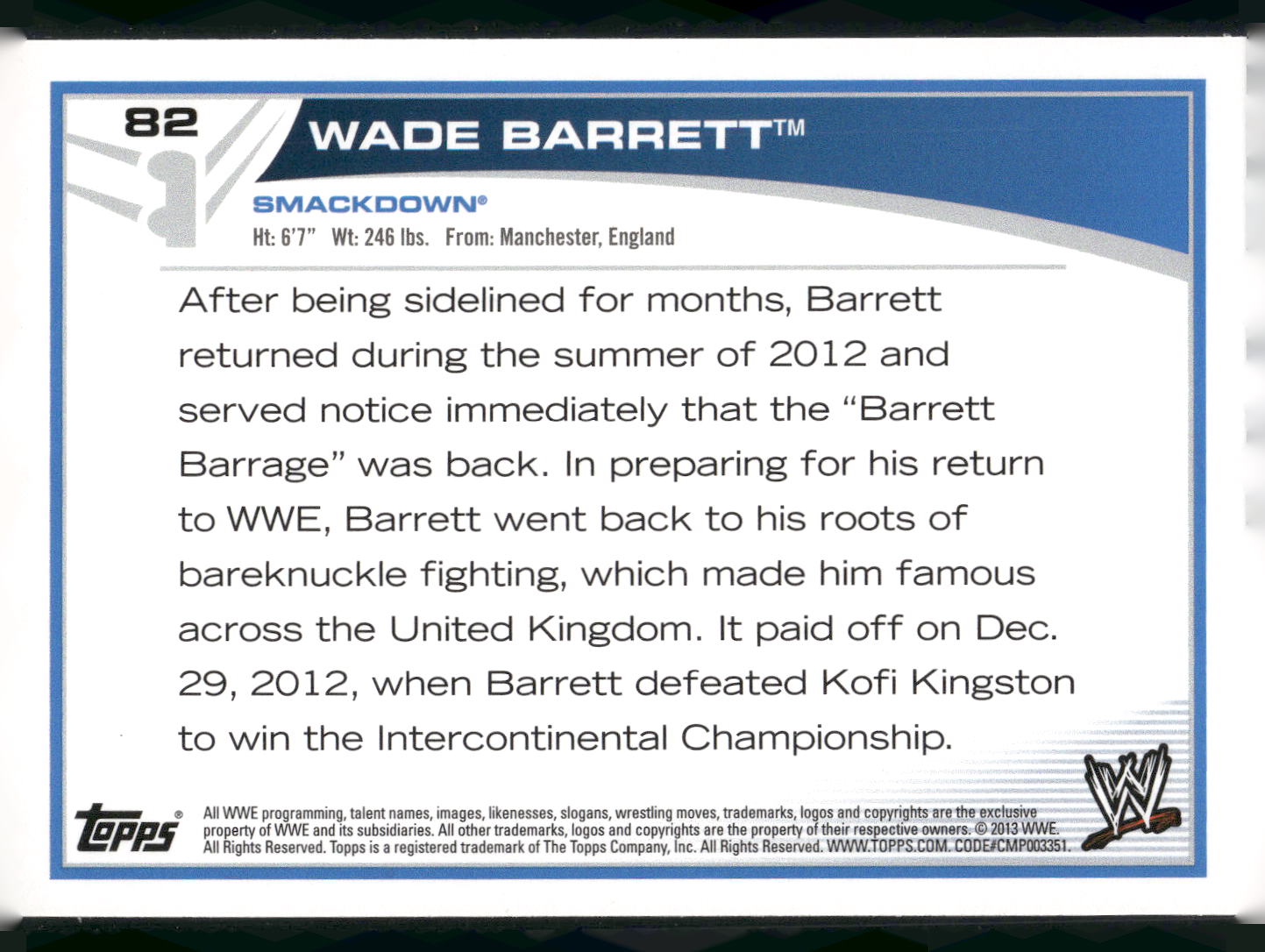 2013 Topps WWE #82 Wade Barrett