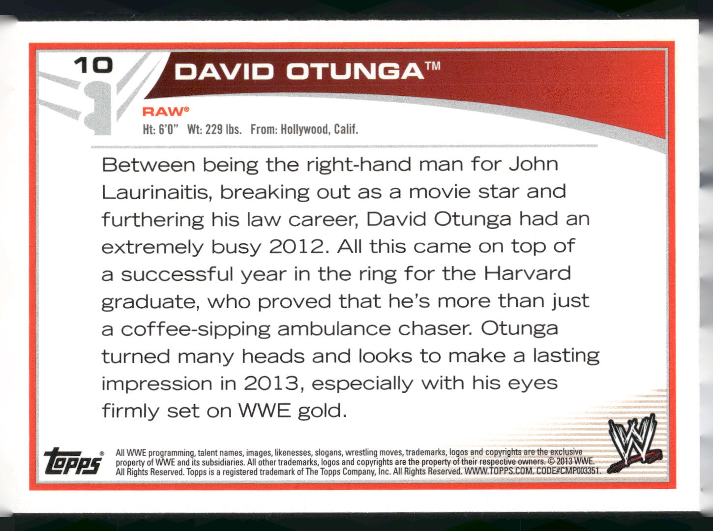 2013 Topps WWE #10 David Otunga