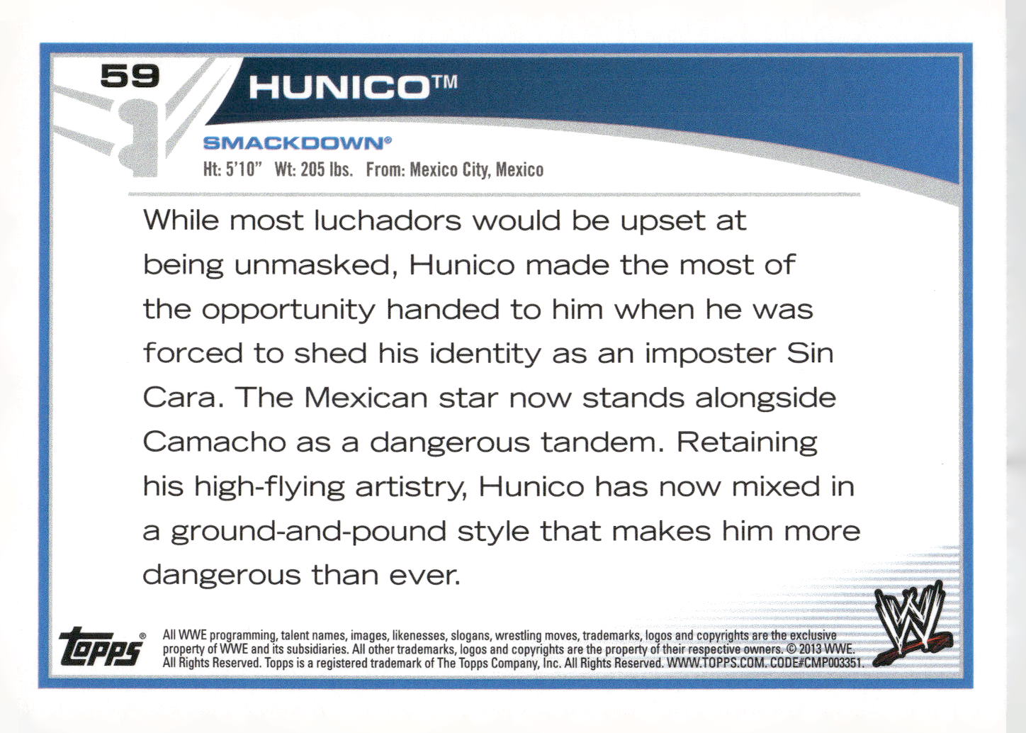 2013 Topps WWE #59 Hunico