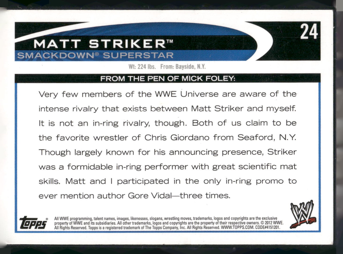 2012 Topps WWE #24 Matt Striker
