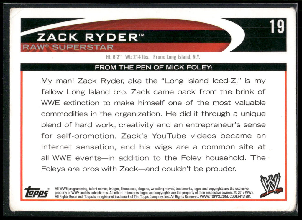 2012 Topps WWE #19 Zack Ryder