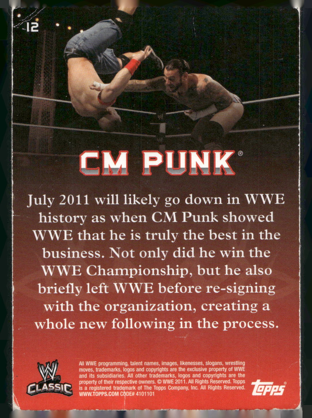 2011 Topps WWE Classic #12 CM Punk