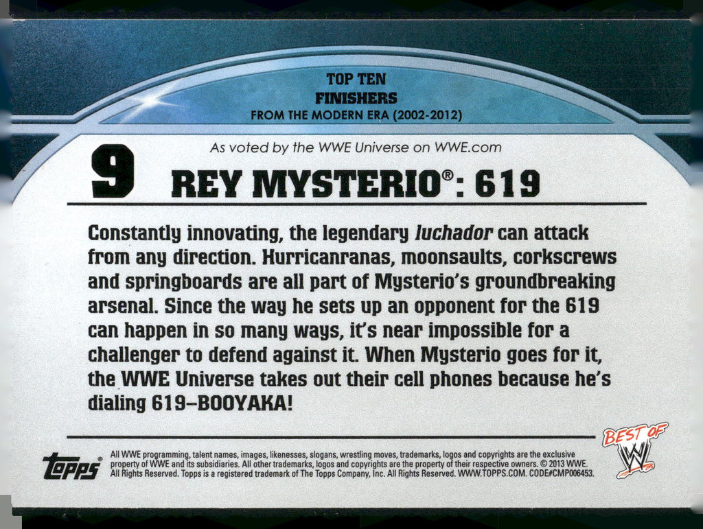 2013 Topps Best of WWE #9 Rey Mysterio: 619 Top 10 Finishers