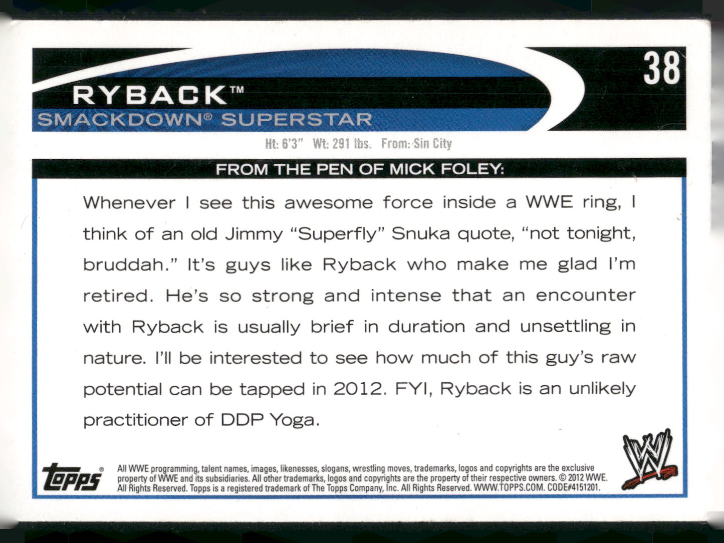 2012 Topps WWE #38 Ryback