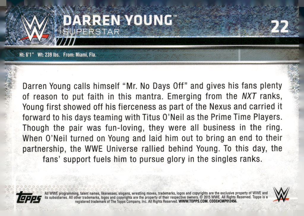 2015 Topps WWE #22 Darren Young