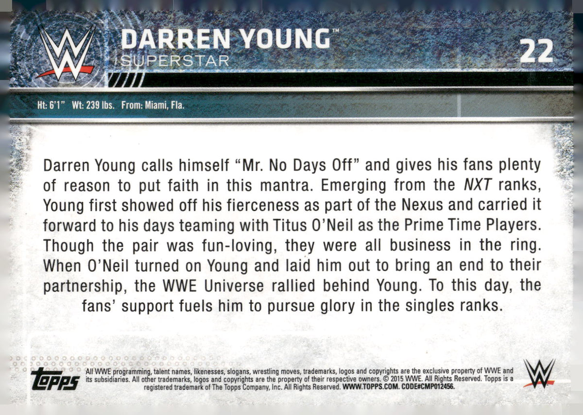 2015 Topps WWE #22 Darren Young