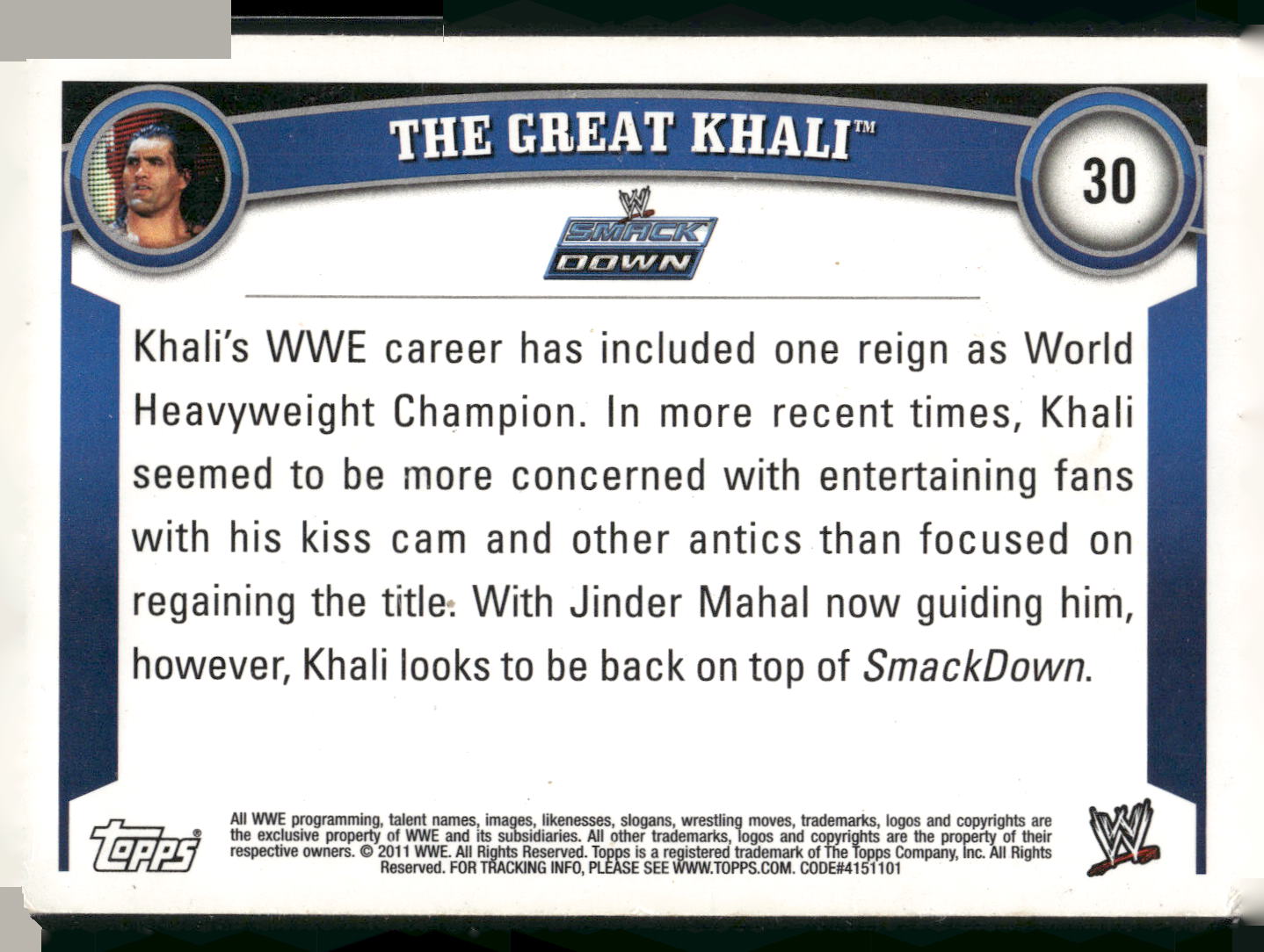 2011 Topps WWE #30 The Great Khali