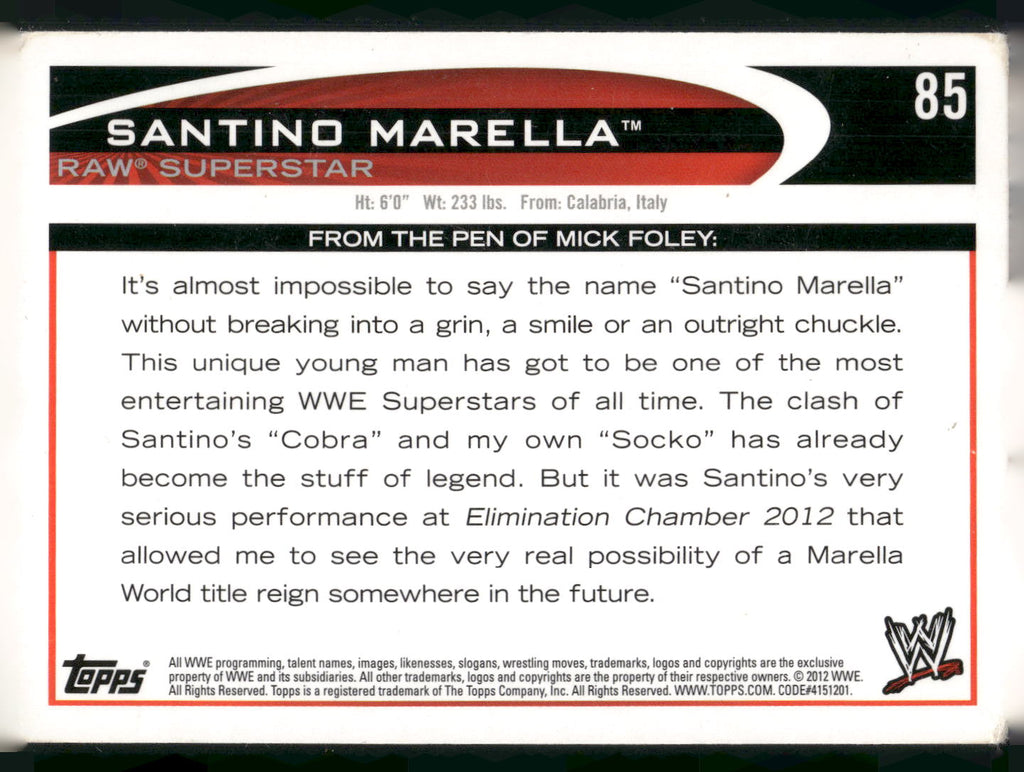 2012 Topps WWE #85 Santino Marella