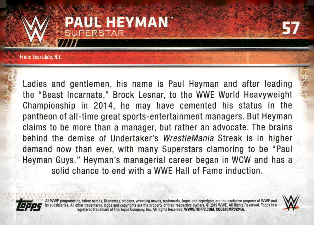 2015 Topps WWE #57 Paul Heyman