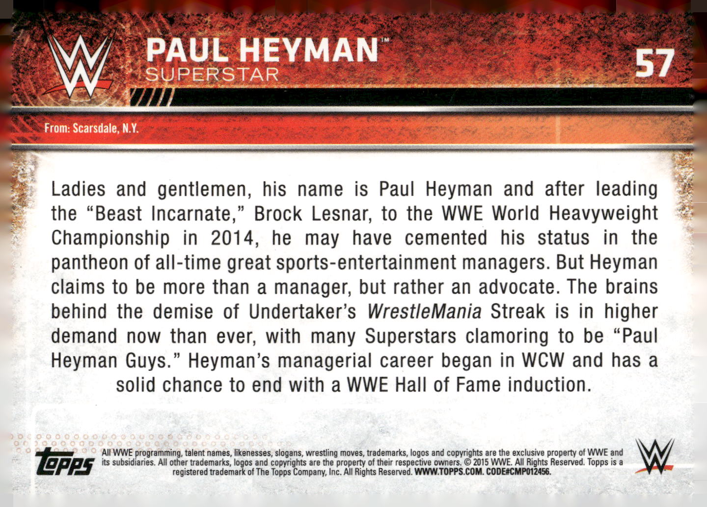 2015 Topps WWE #57 Paul Heyman