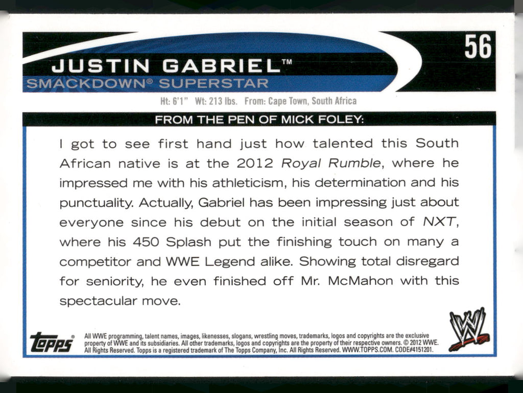 2012 Topps WWE #56 Justin Gabriel