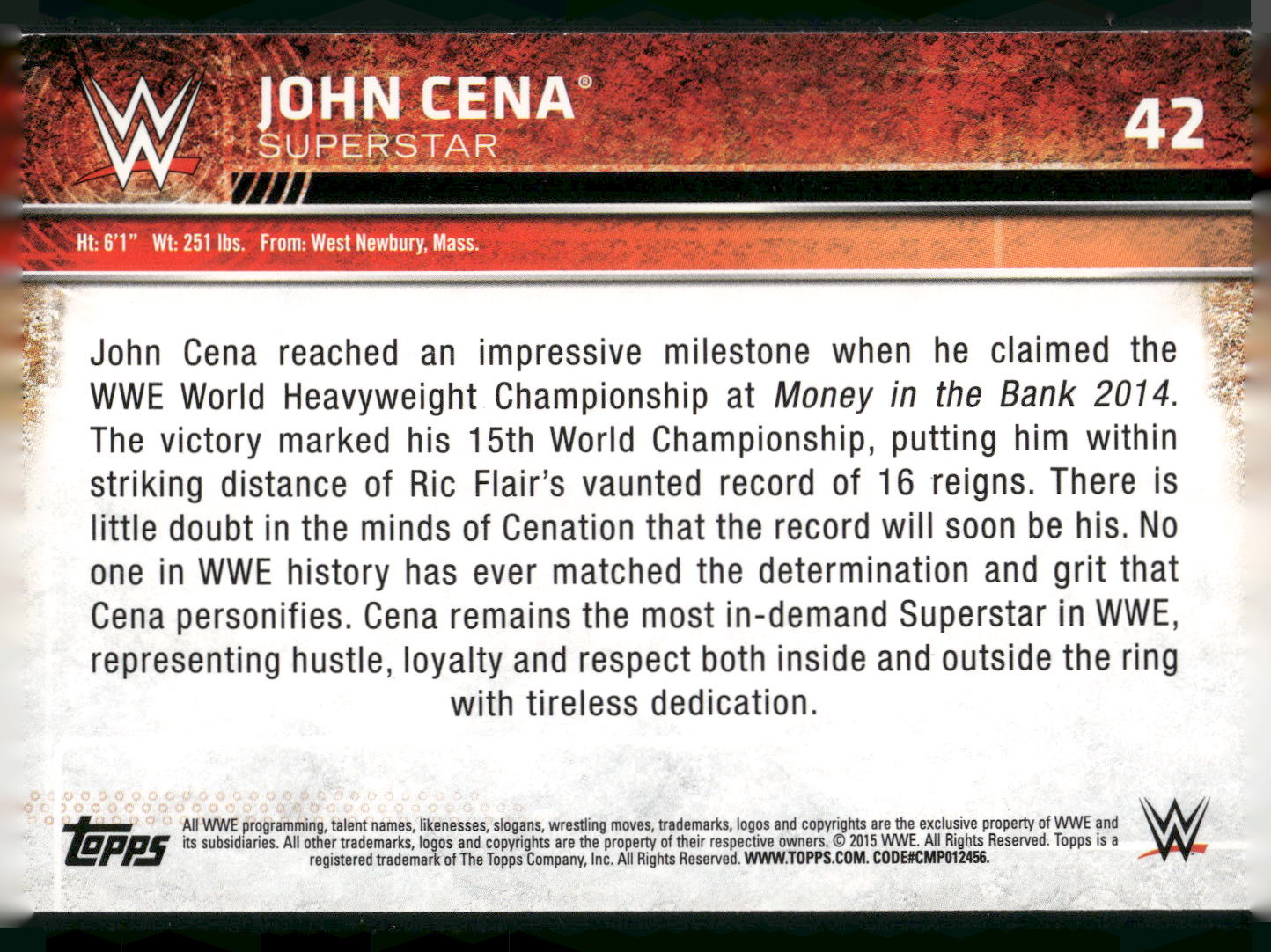 2015 Topps WWE #42 John Cena