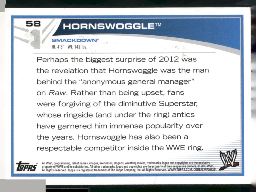 2013 Topps WWE #58 Hornswoggle