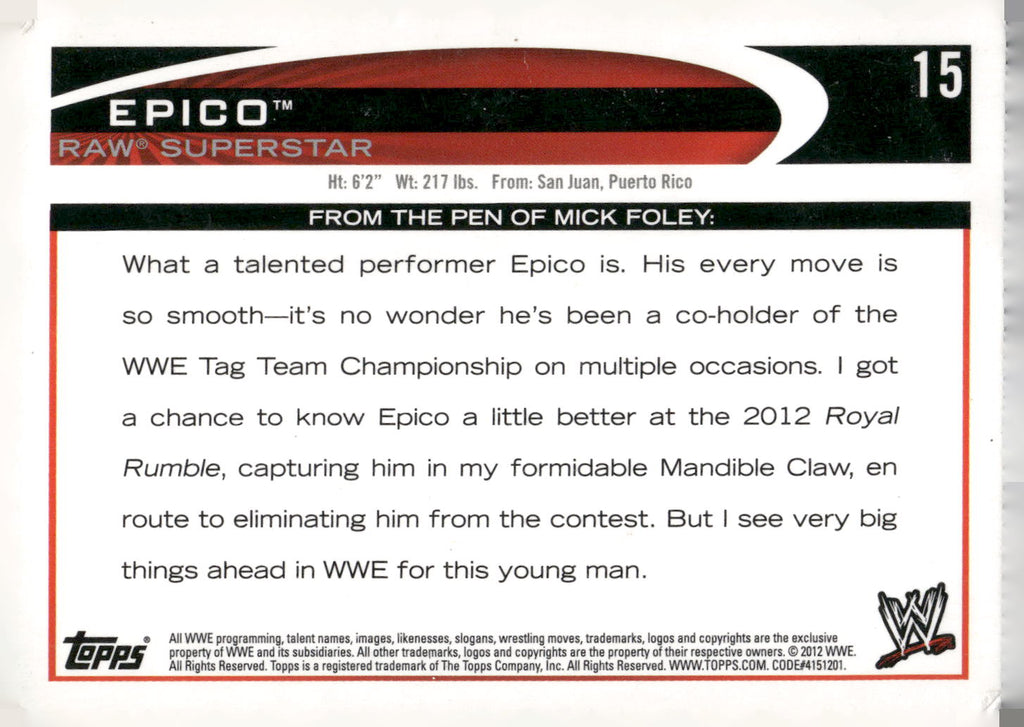 2012 Topps WWE #15 Epico