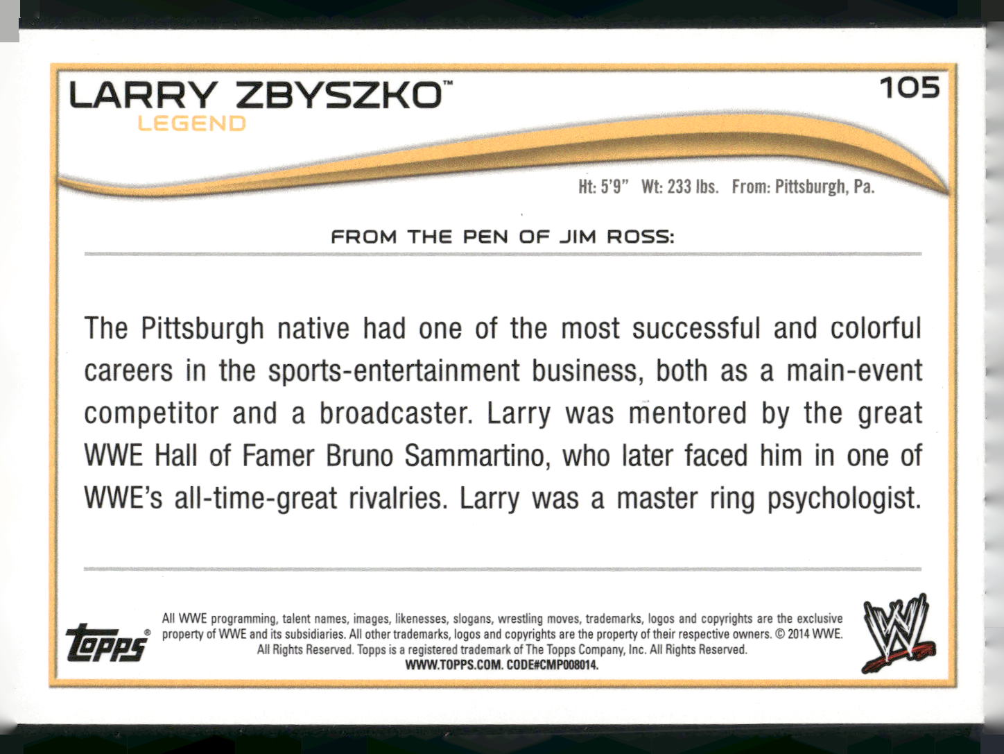 2014 Topps WWE #105 Larry Zbyszko