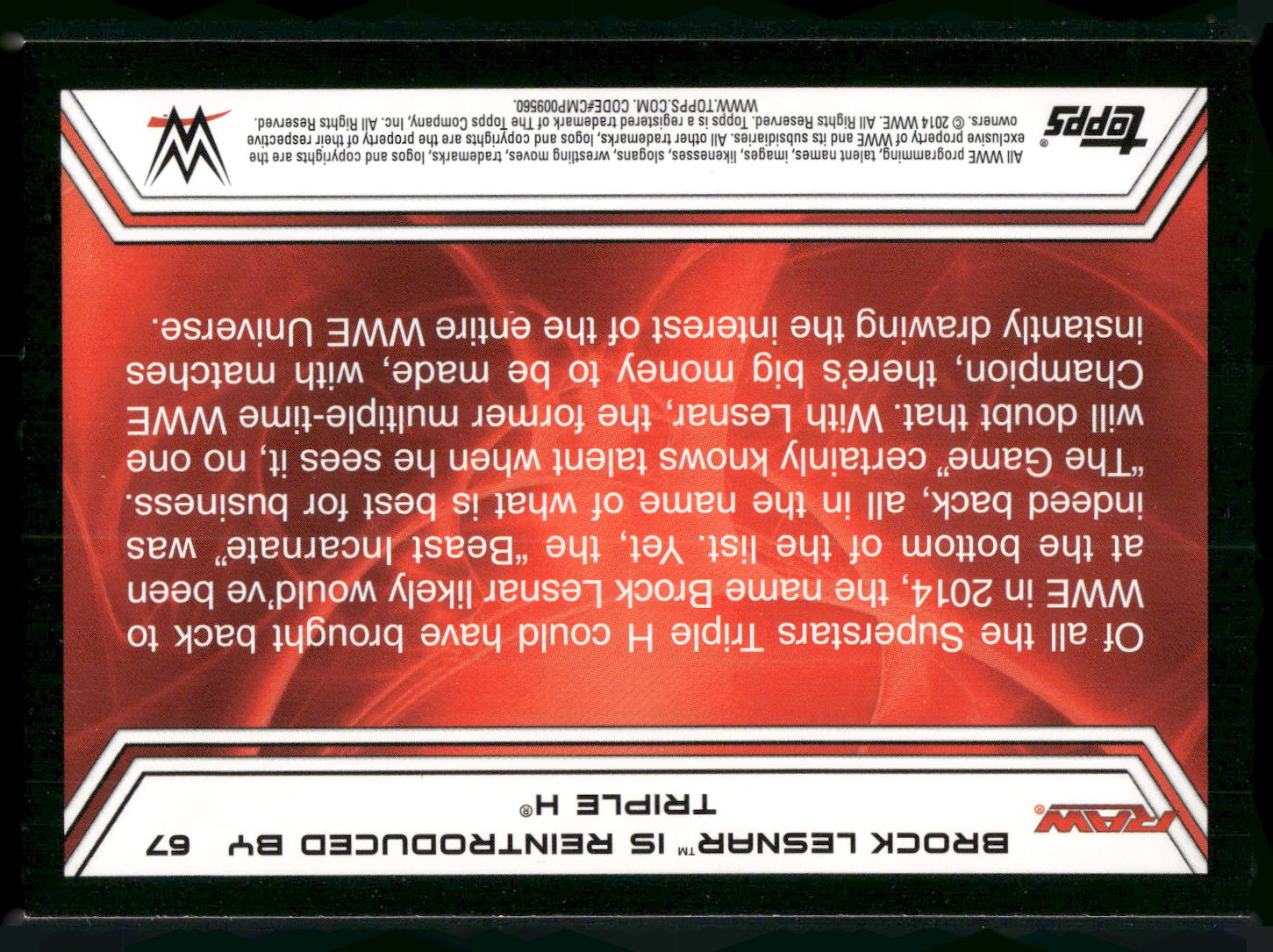 2014 Topps WWE Road to Wrestlemania #67 Brock Lesnar