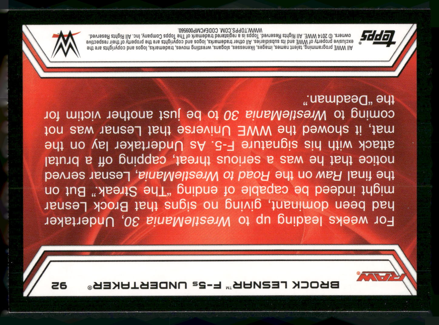 2014 Topps WWE Road to Wrestlemania #92 Brock Lesnar