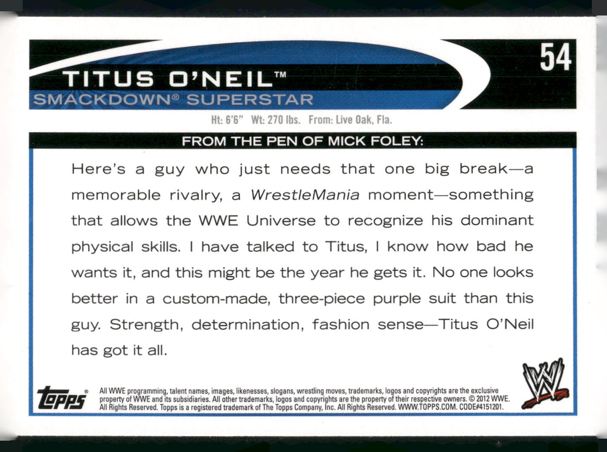 2012 Topps WWE #54 Titus O'Neil