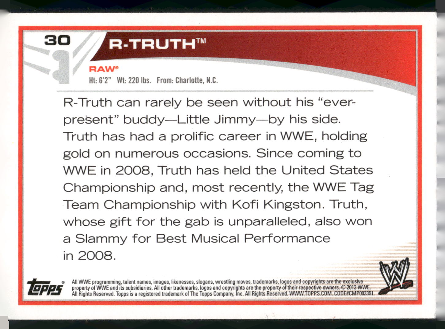 2013 Topps WWE #30 R-Truth