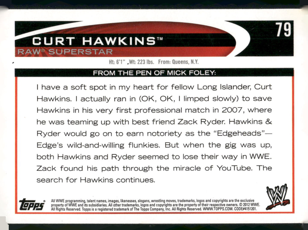 2012 Topps WWE #79 Curt Hawkins