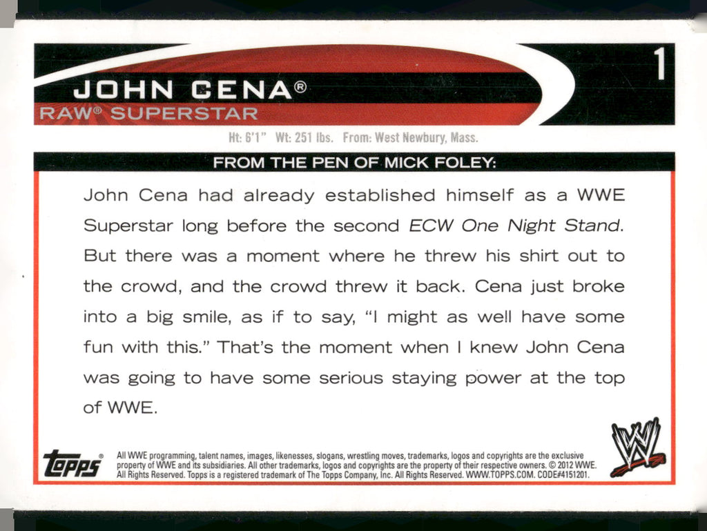 2012 Topps WWE #1 John Cena