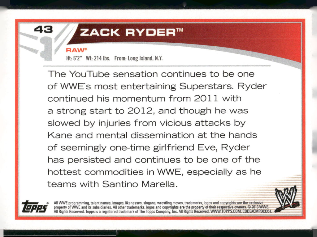 2013 Topps WWE #43 Zack Ryder