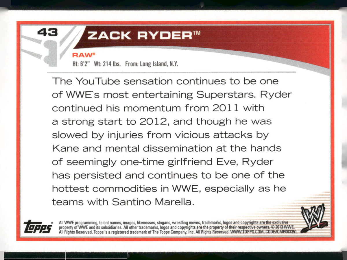 2013 Topps WWE #43 Zack Ryder