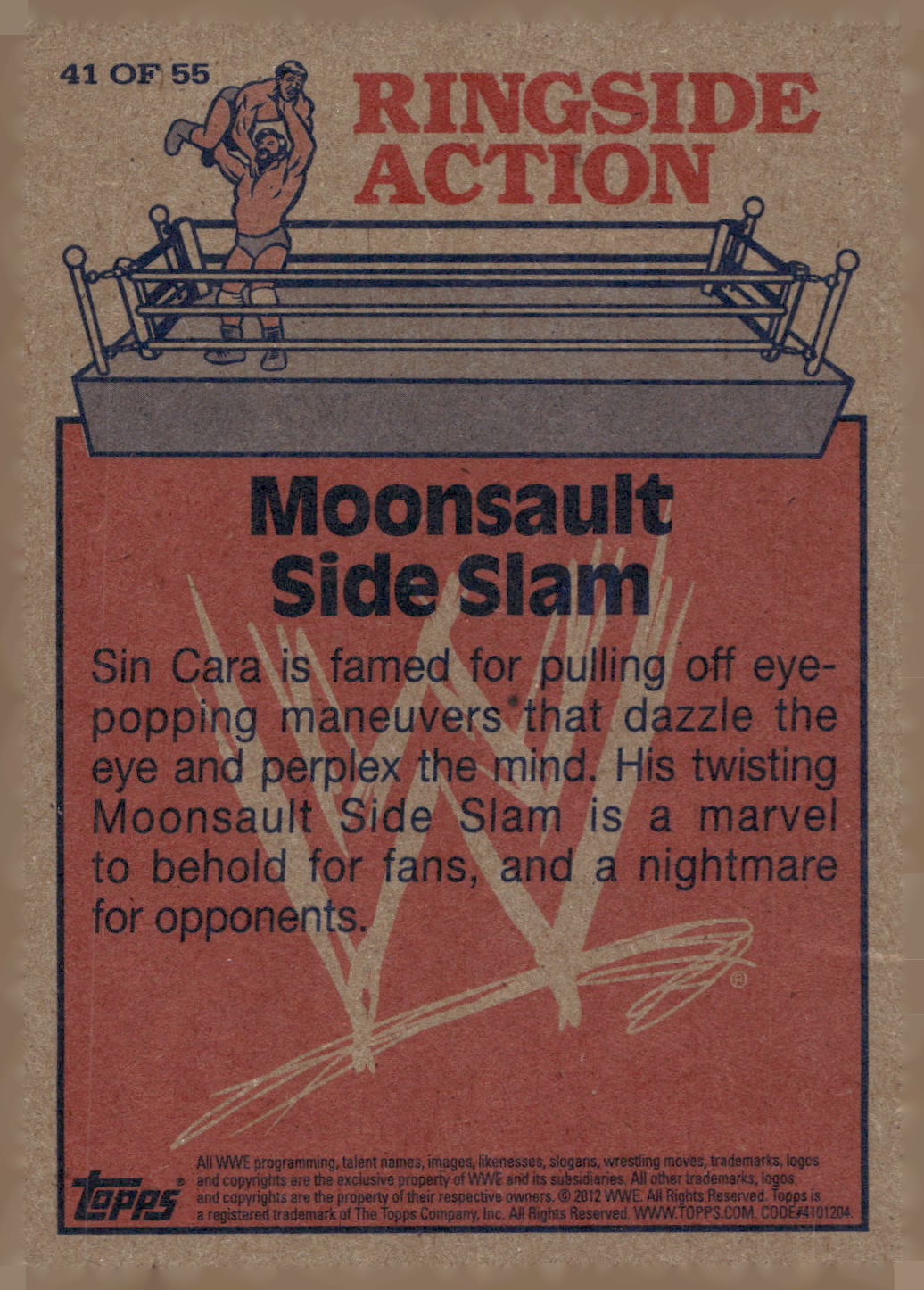2012 Topps Heritage WWE #41 Sin Cara/Moonsault Side Slam Ringside Action