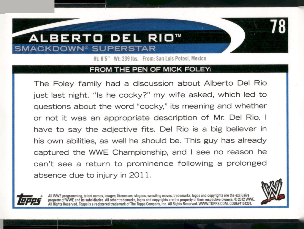 2012 Topps WWE #78 Alberto Del Rio