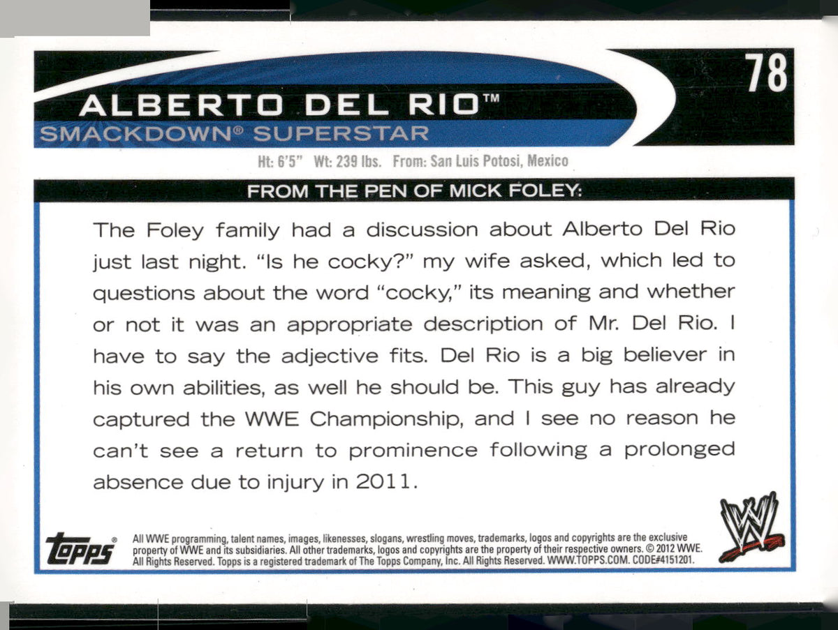 2012 Topps WWE #78 Alberto Del Rio