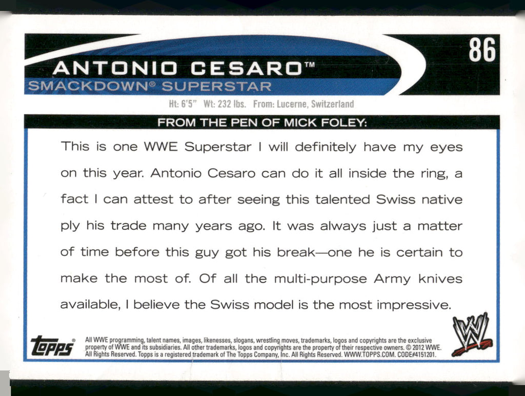 2012 Topps WWE #86 Antonio Cesaro