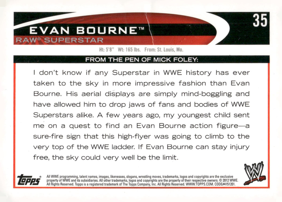2012 Topps WWE #35 Evan Bourne