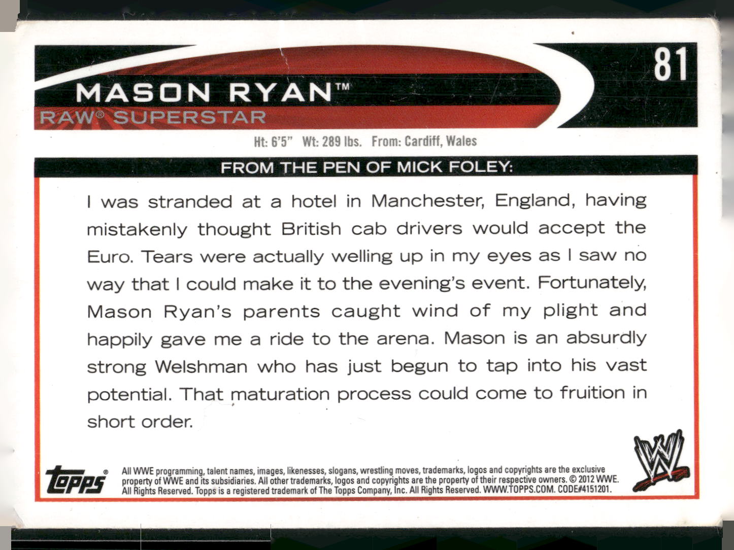 2012 Topps WWE #81 Mason Ryan