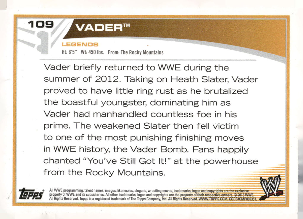 2013 Topps WWE #109 Vader