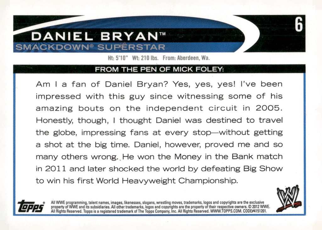 2012 Topps WWE #6 Daniel Bryan
