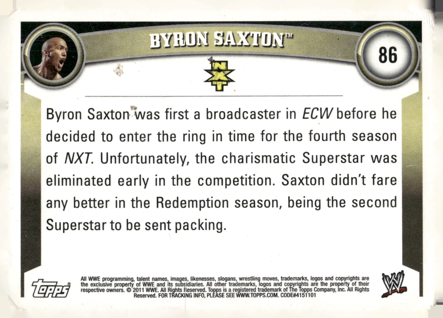 2011 Topps WWE #86 Byron Saxton