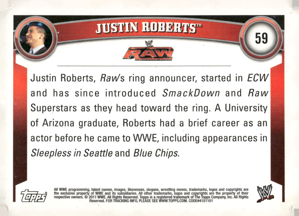 2011 Topps WWE #59 Justin Roberts