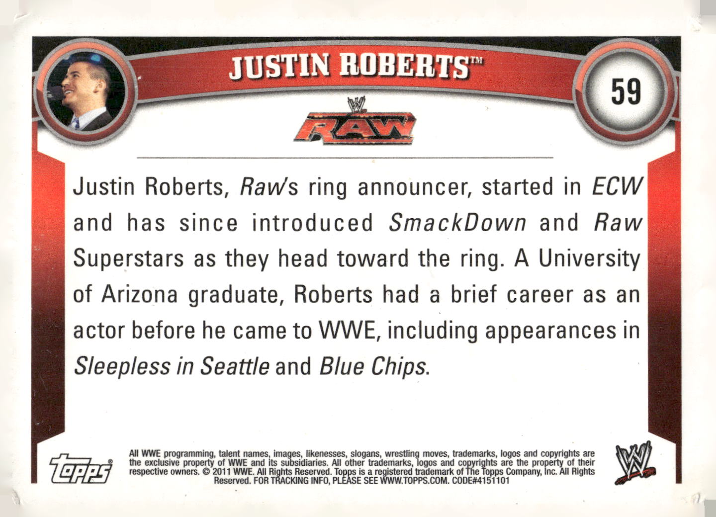 2011 Topps WWE #59 Justin Roberts