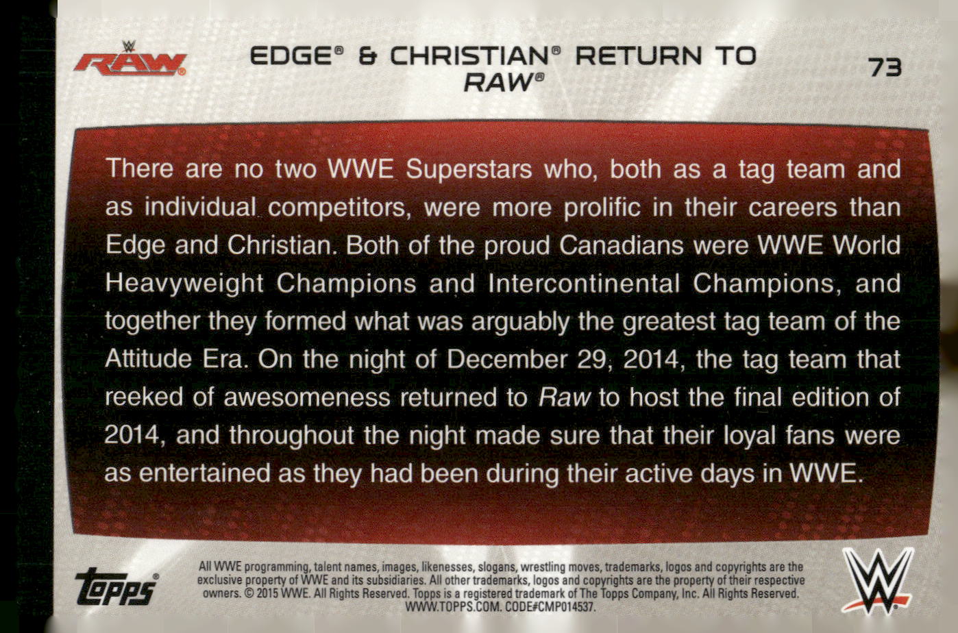 2015 Topps WWE Road to Wrestlemania #73 Edge / Christian