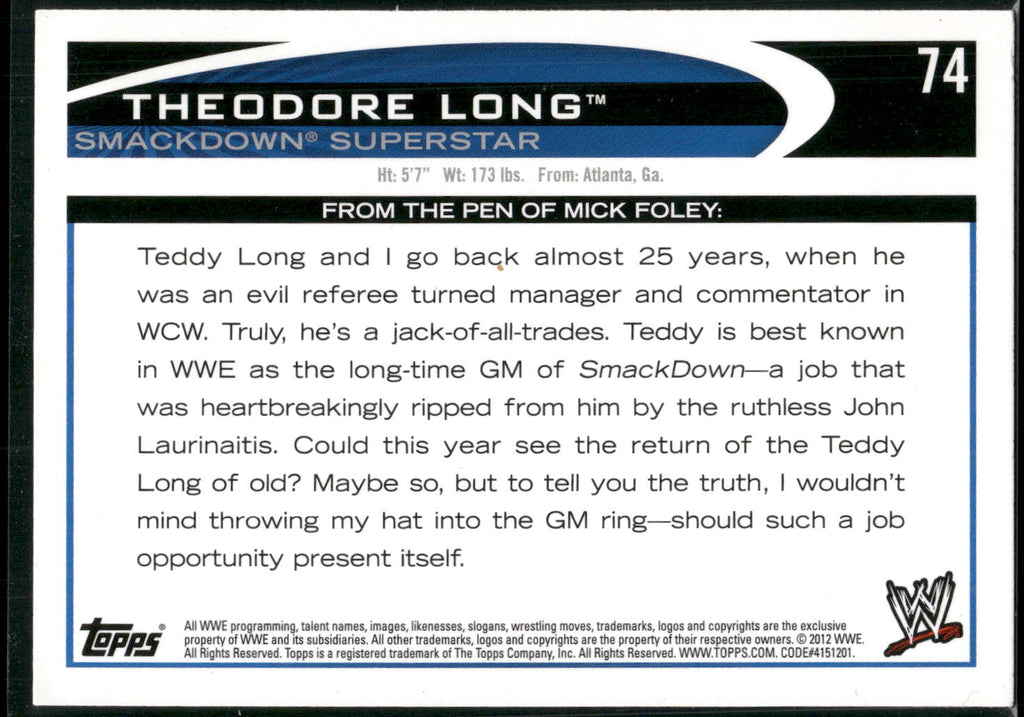 2012 Topps WWE #74 Theodore Long